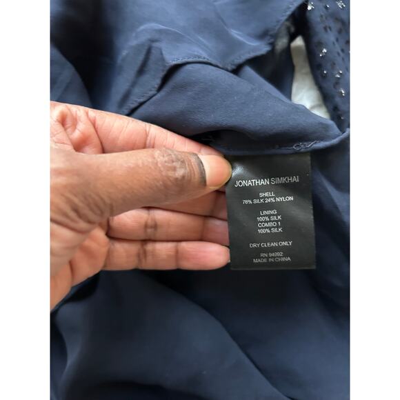 Johnathan Simkhai Navy Semi Sheer Chiffon Ruffle Blouse Size Medium - Picture 12 of 12